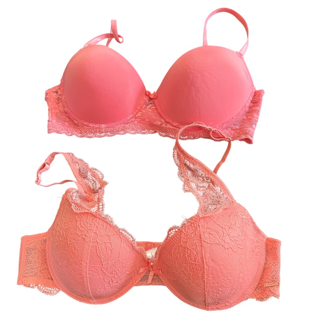 Marilyn Monroe Lace Push Up Bra Bundle 38C Coral Pink Set of 2
